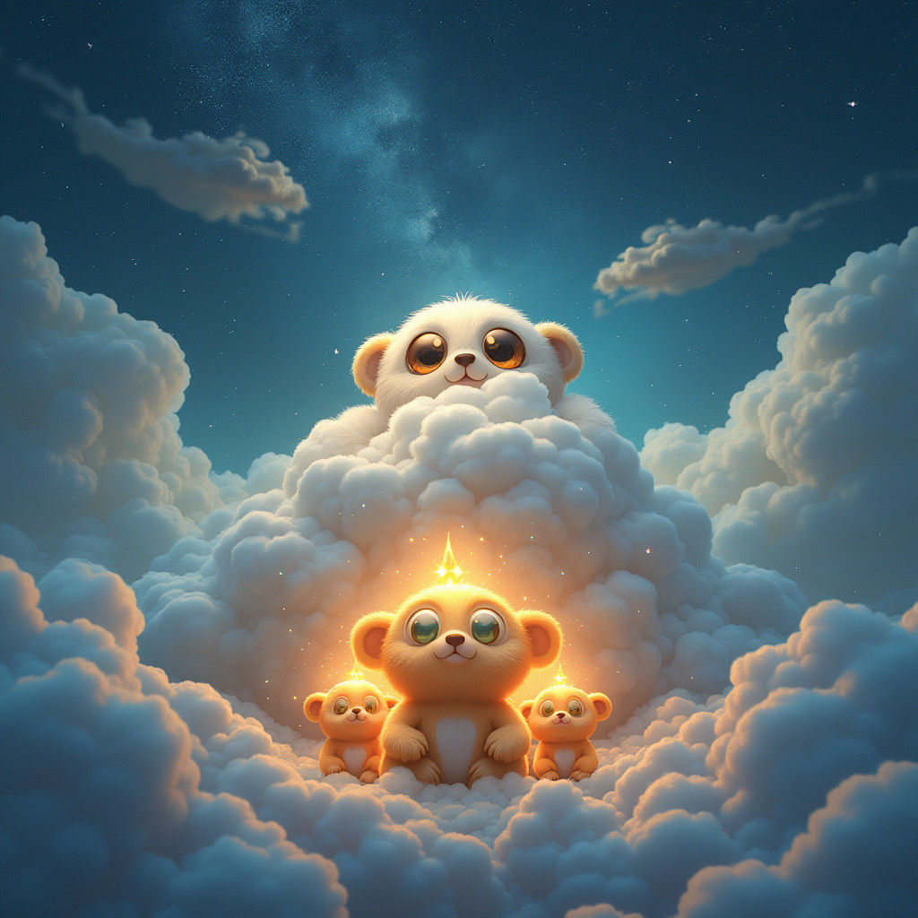Whimsical Clouds and Star-Gazing Bears in Matte Painting Sty...