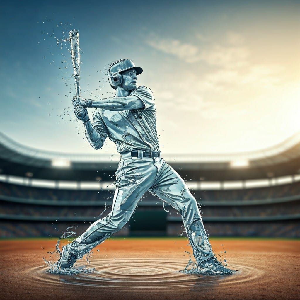 Baseball Player Ephemeral in Water and Light