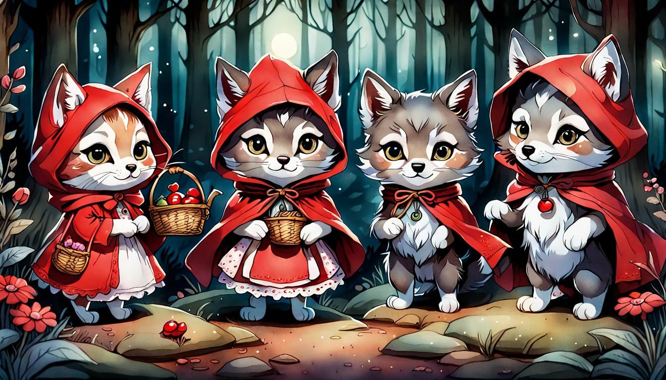 Red Riding Hood Kitten and the Wolf Kitten