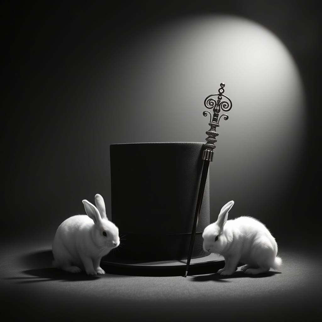 Majestic Black and White Still Life with Bunny