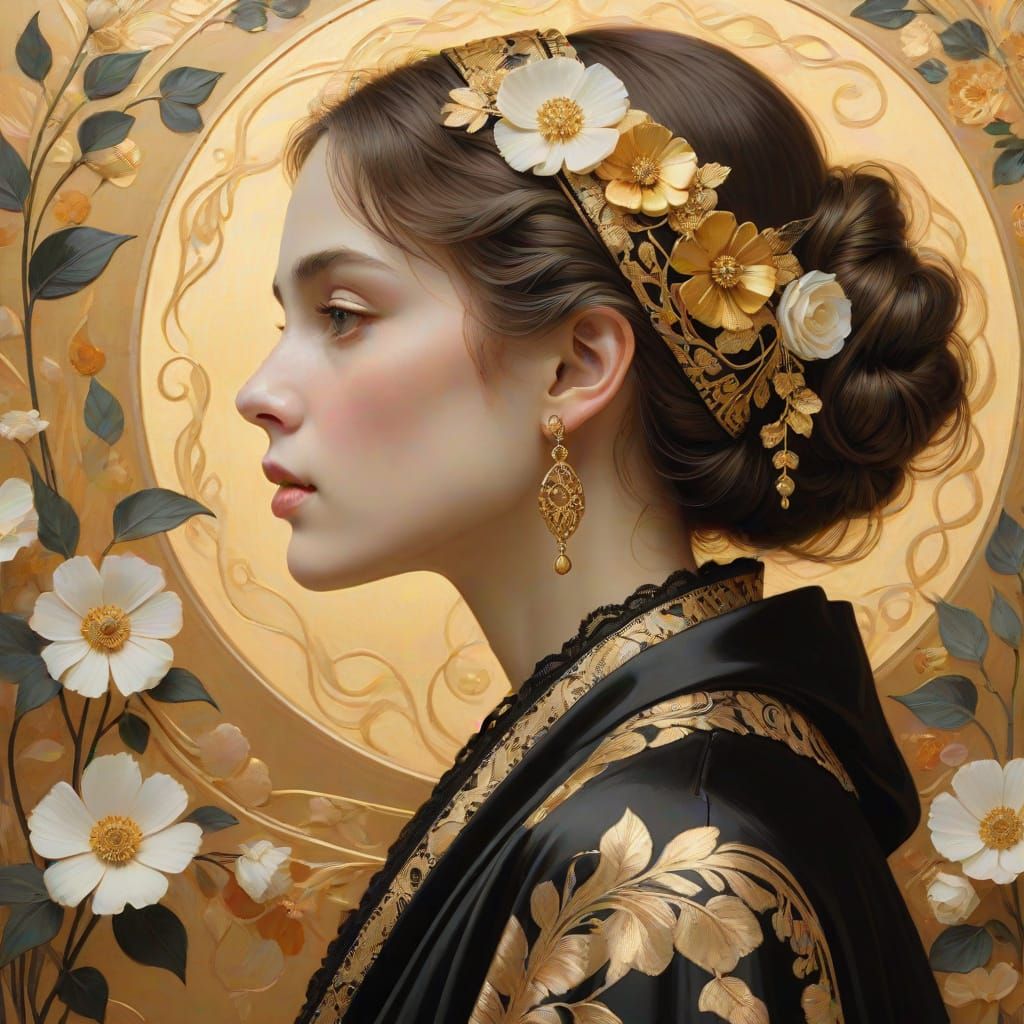 Gilded Elegance: Art Nouveau Portrait in Golden Hour