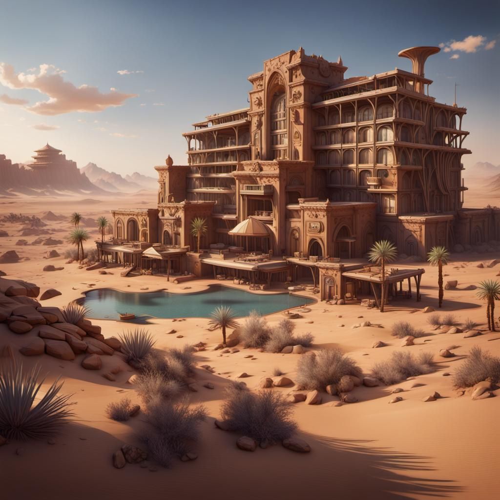 Desert Hotel Complex in Fantasy Concept Art Style