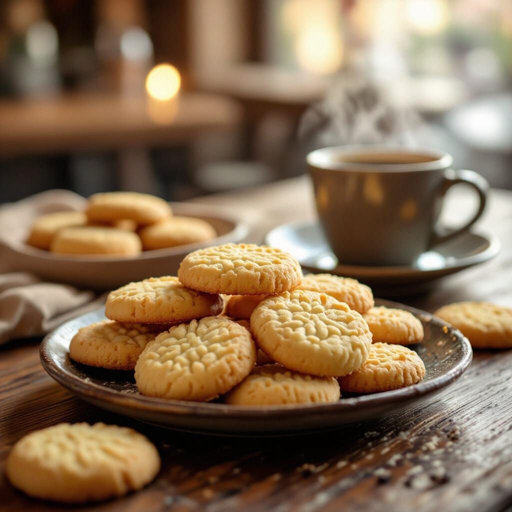 Golden Butter Cookies in Cozy Coffee Shop: 8K Photo
