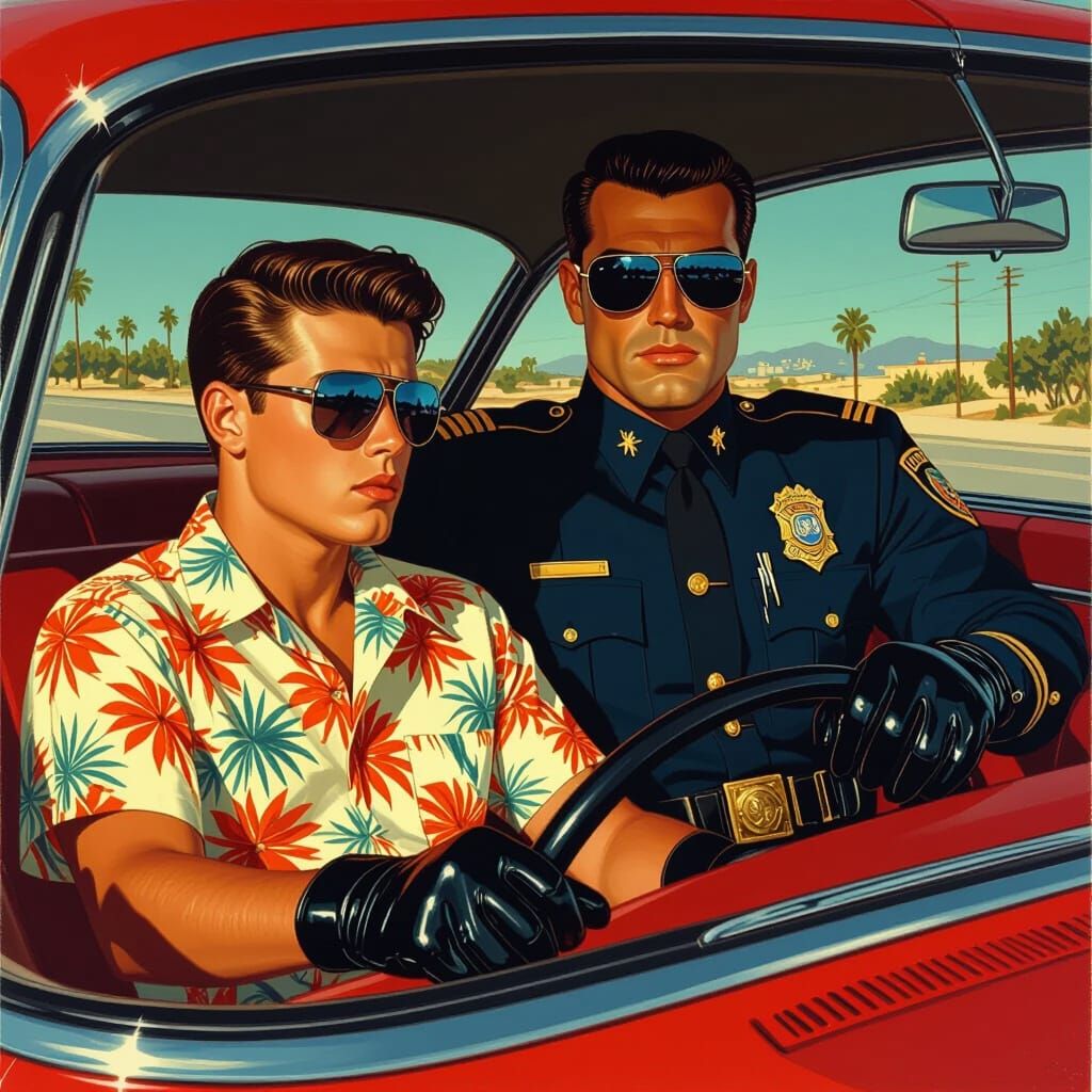 Intimidating 1950s L.A. Cop in Film Noir Style