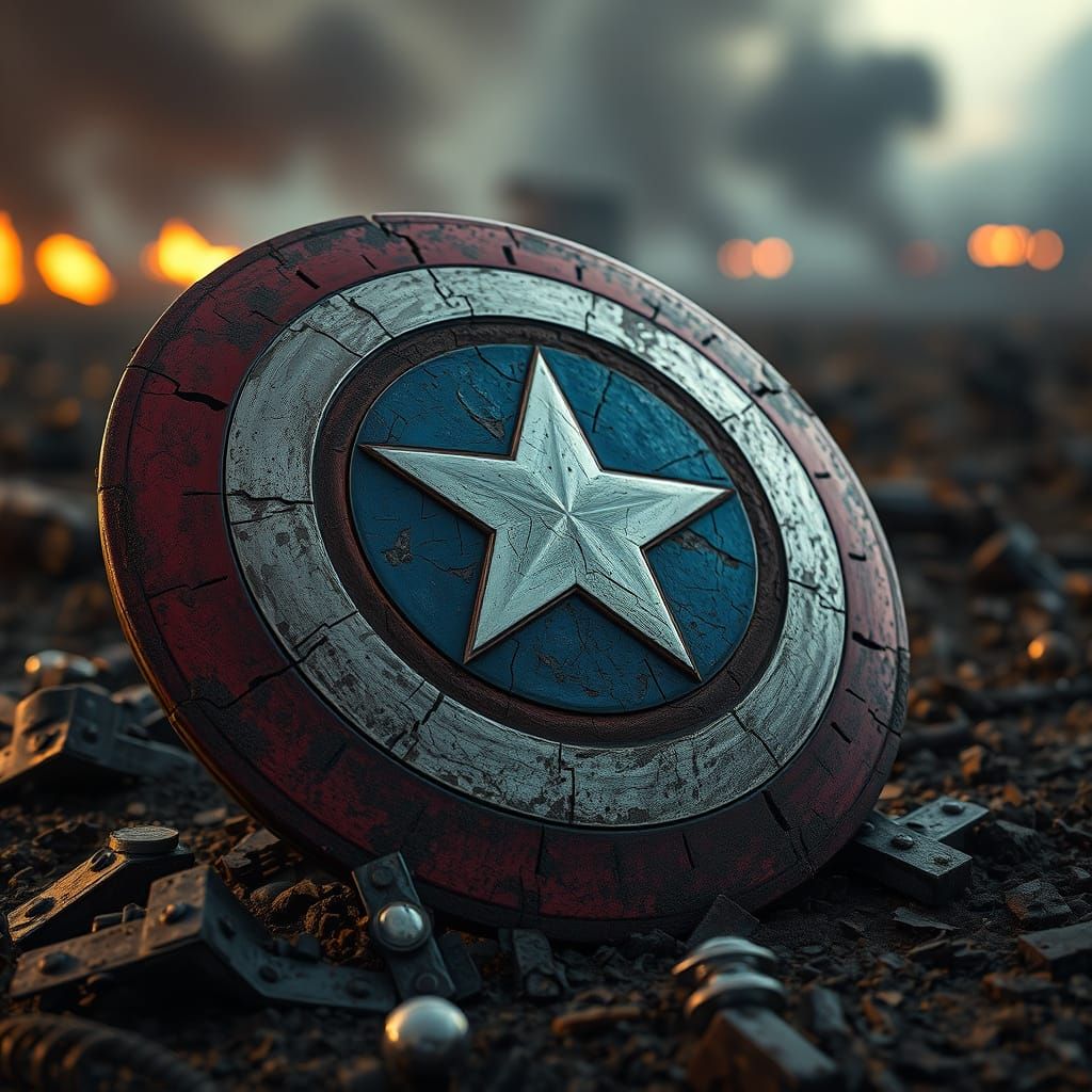 Battle-Worn Captain America Shield in Gritty Fantasy Realism