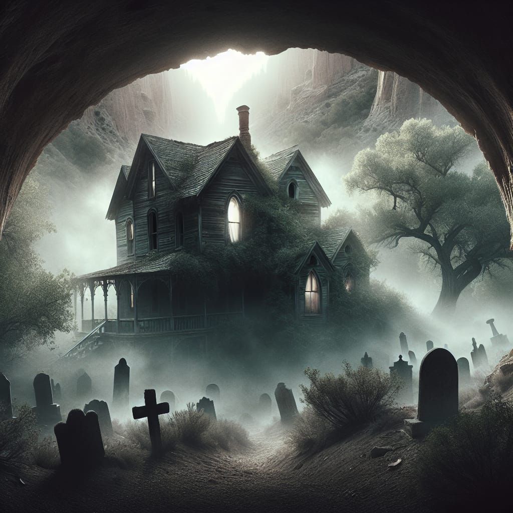 Cottonwoods seen through an arch in coyote gulch. An overgro...