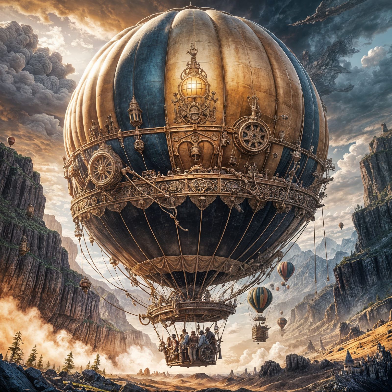 Steampunk Hot Air Balloon Soars Above Rocky Mountains