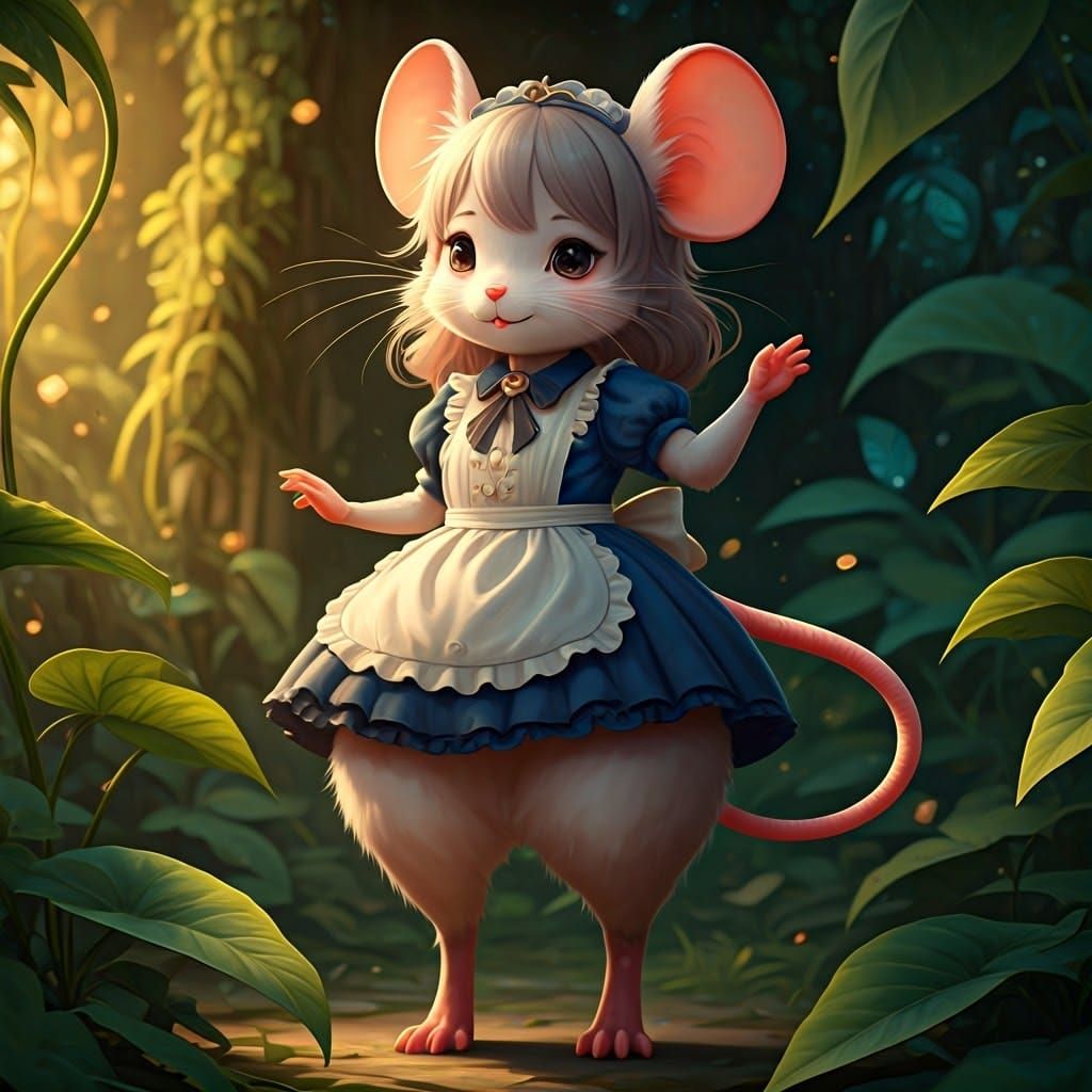Whimsical Anime Mouse Girl in Vibrant Foliage
