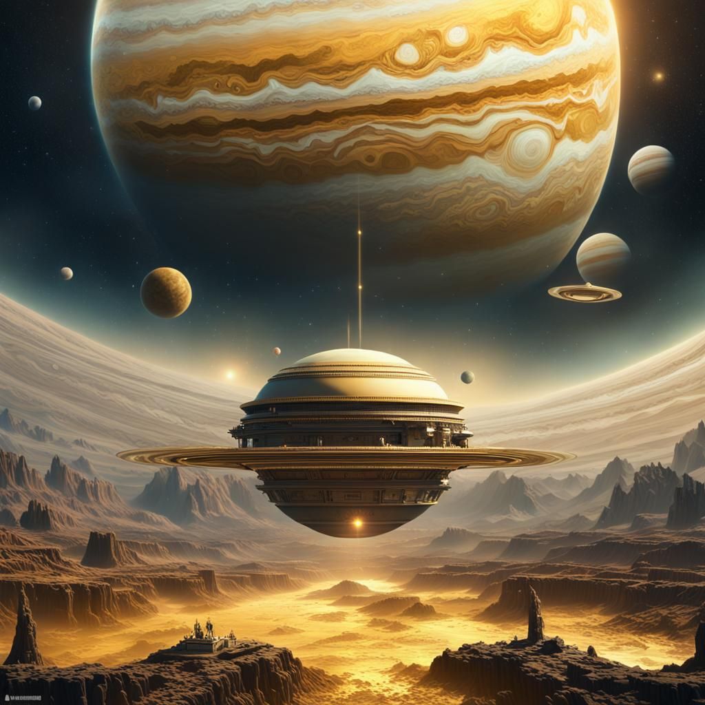 Floating Kingdom Above Jupiter with Saturn Rings