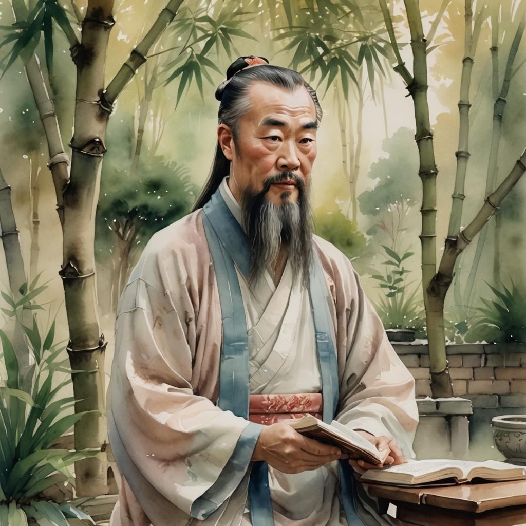 Confucius Teaching in a Chinese Garden
