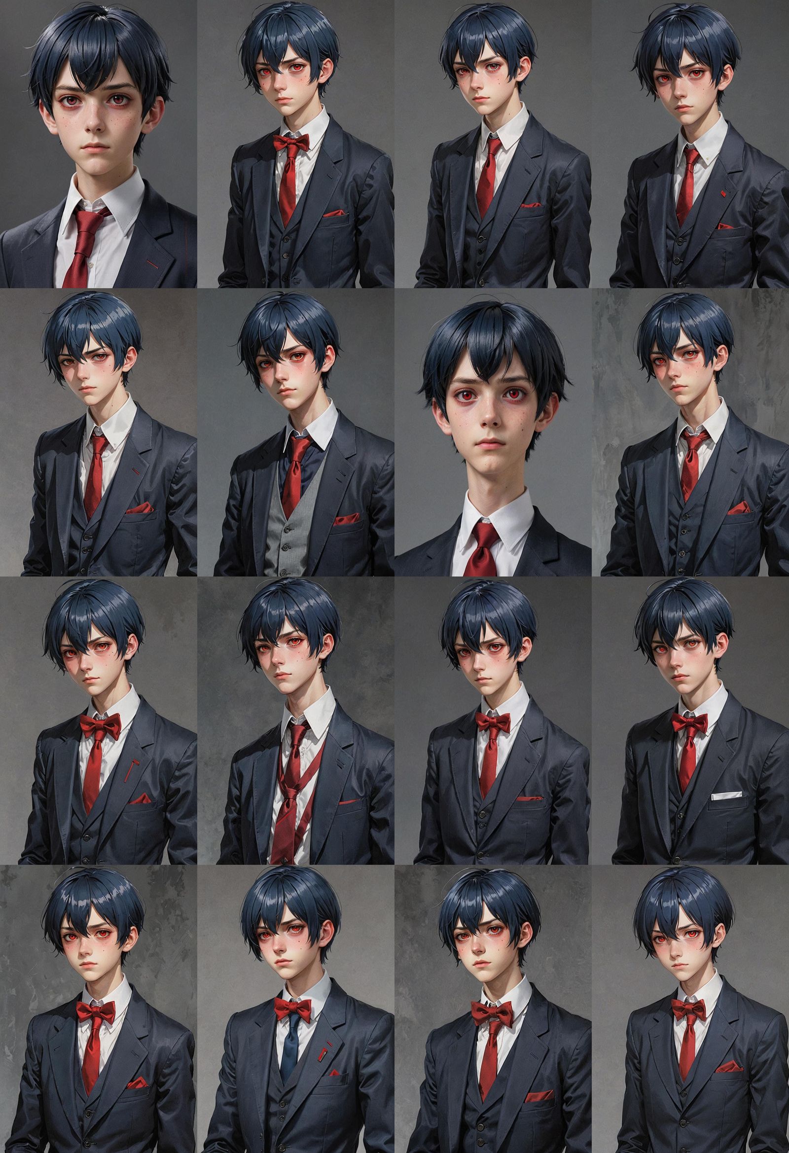 Realistic Photograph of a Melancholic Boy in Dark Suit