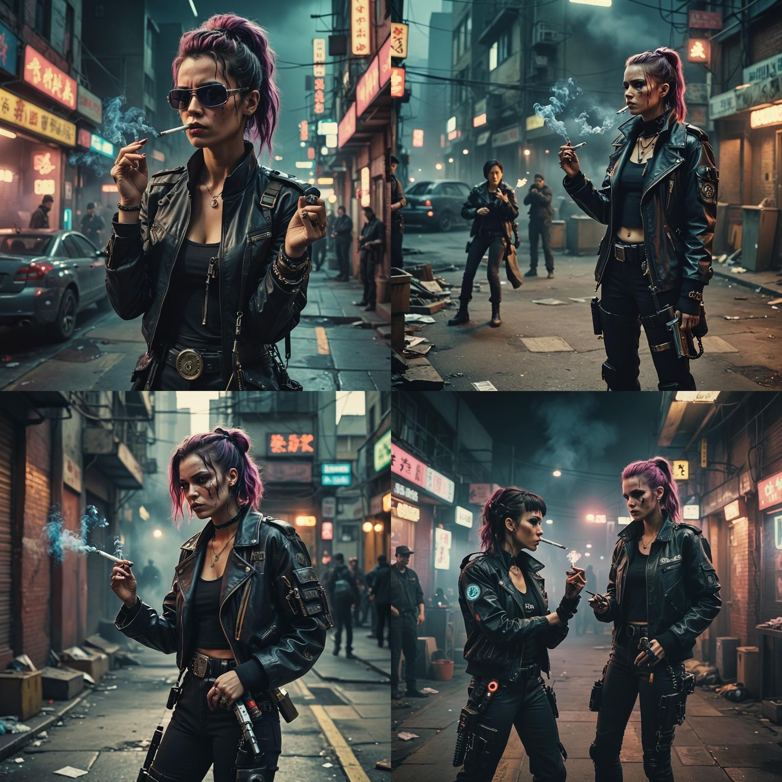 Cyberpunk Criminal Babe Holding Hostage in Cinematic Still