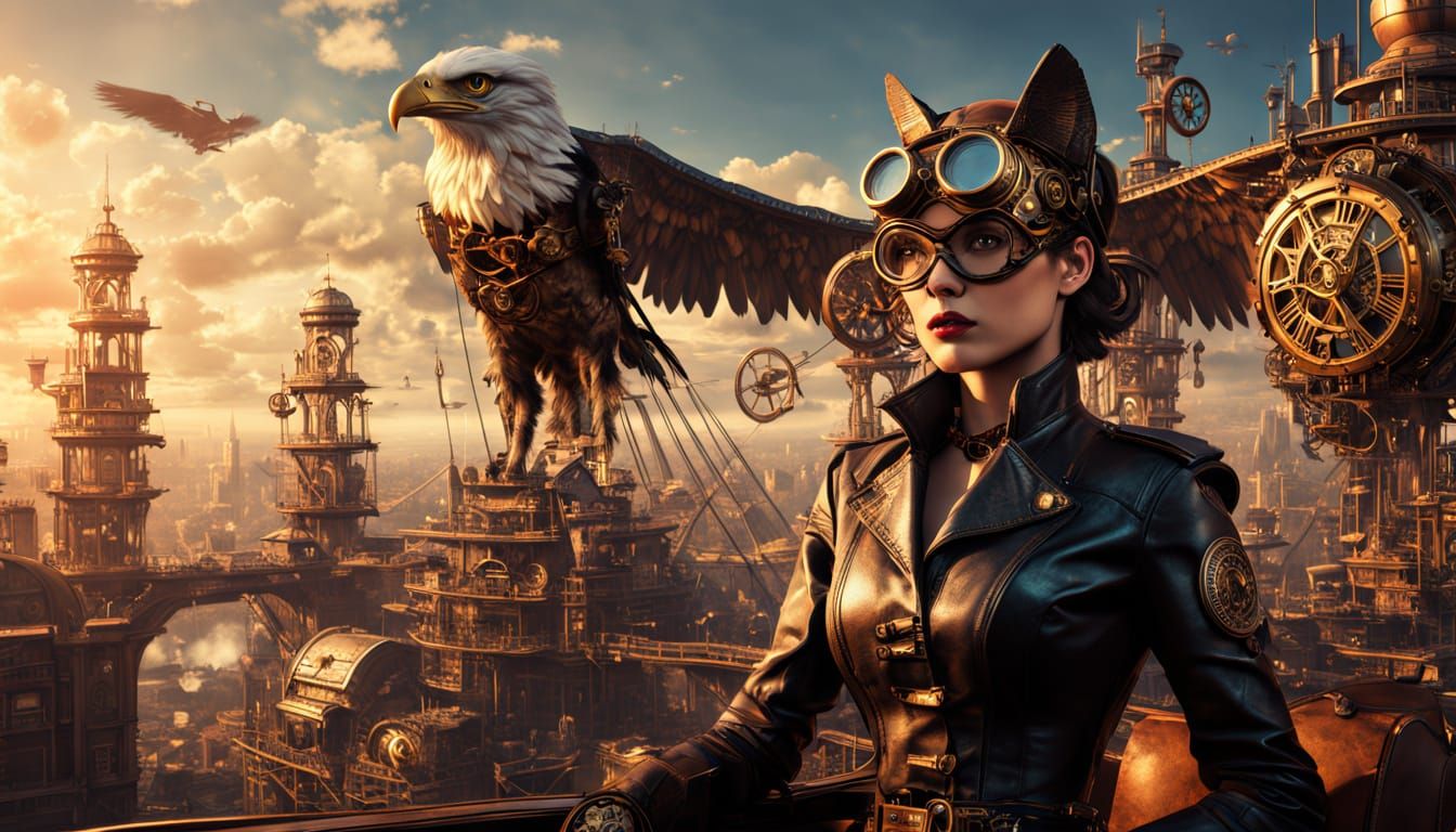 Steampunk Catwoman in Elegant Leather and Brass