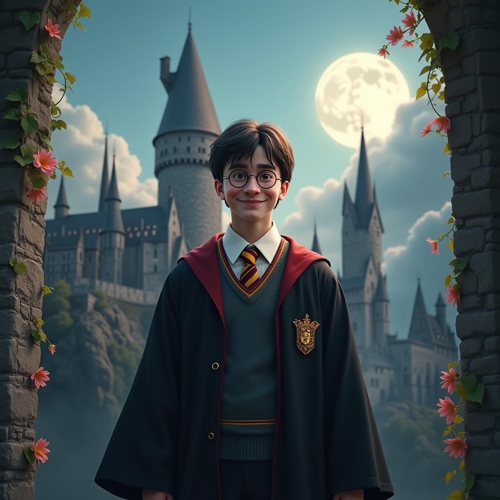 Harry Potter in Mystical Hogwarts Setting