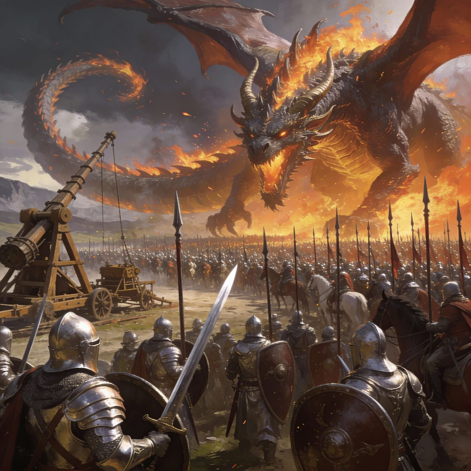 Epic Fantasy Battle: Platinum Army vs Fire Dragon