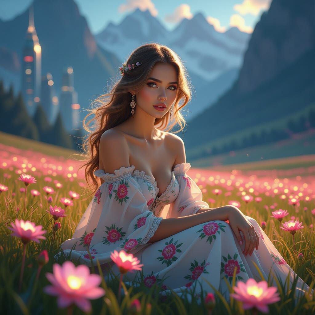 Bioluminescent Beauty in a Cyberpunk Landscape