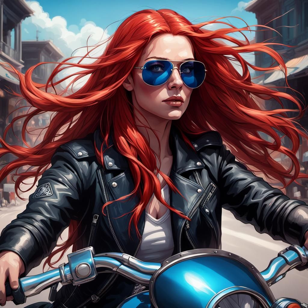 Biker Woman Portrait in Hyperdetailed Digital Art