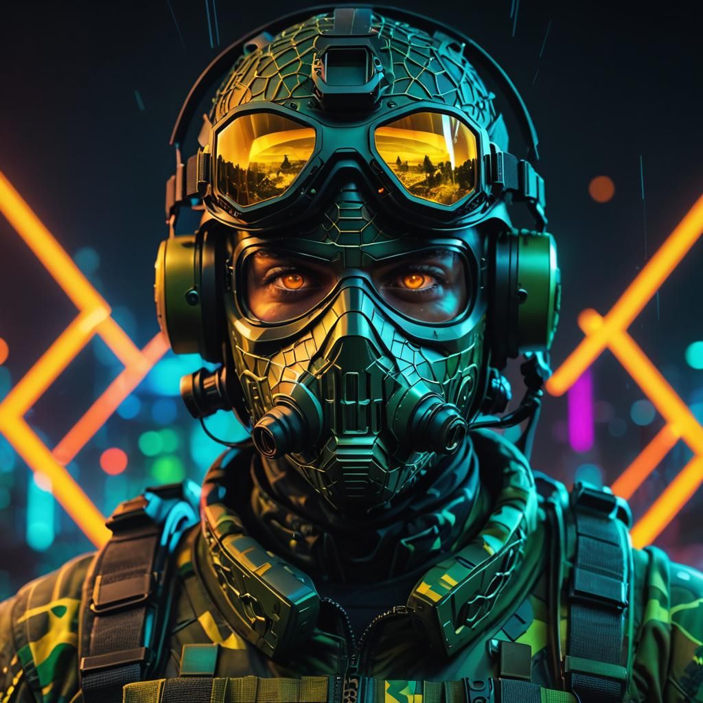 Futuristic Soldier Portrait with Energy Aura