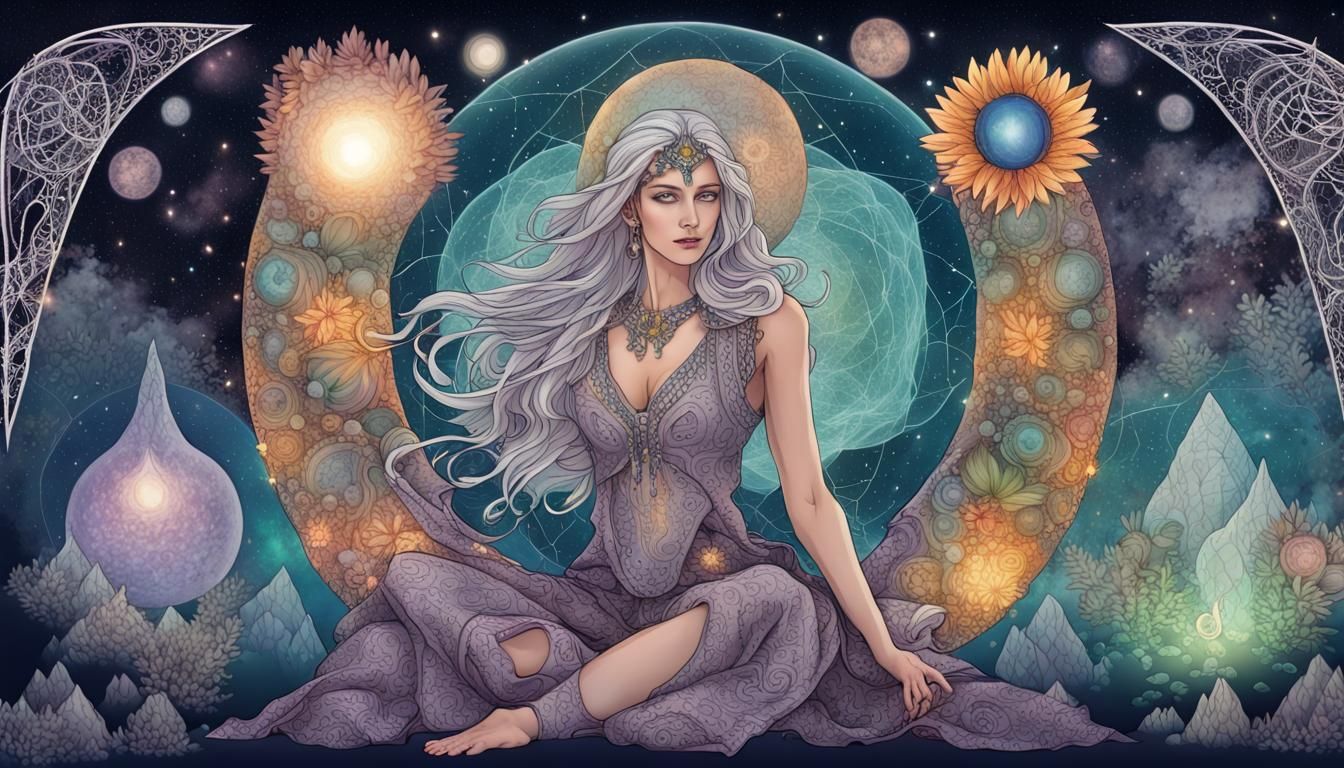 Sorceress Casts Spell with Crystalline Energy