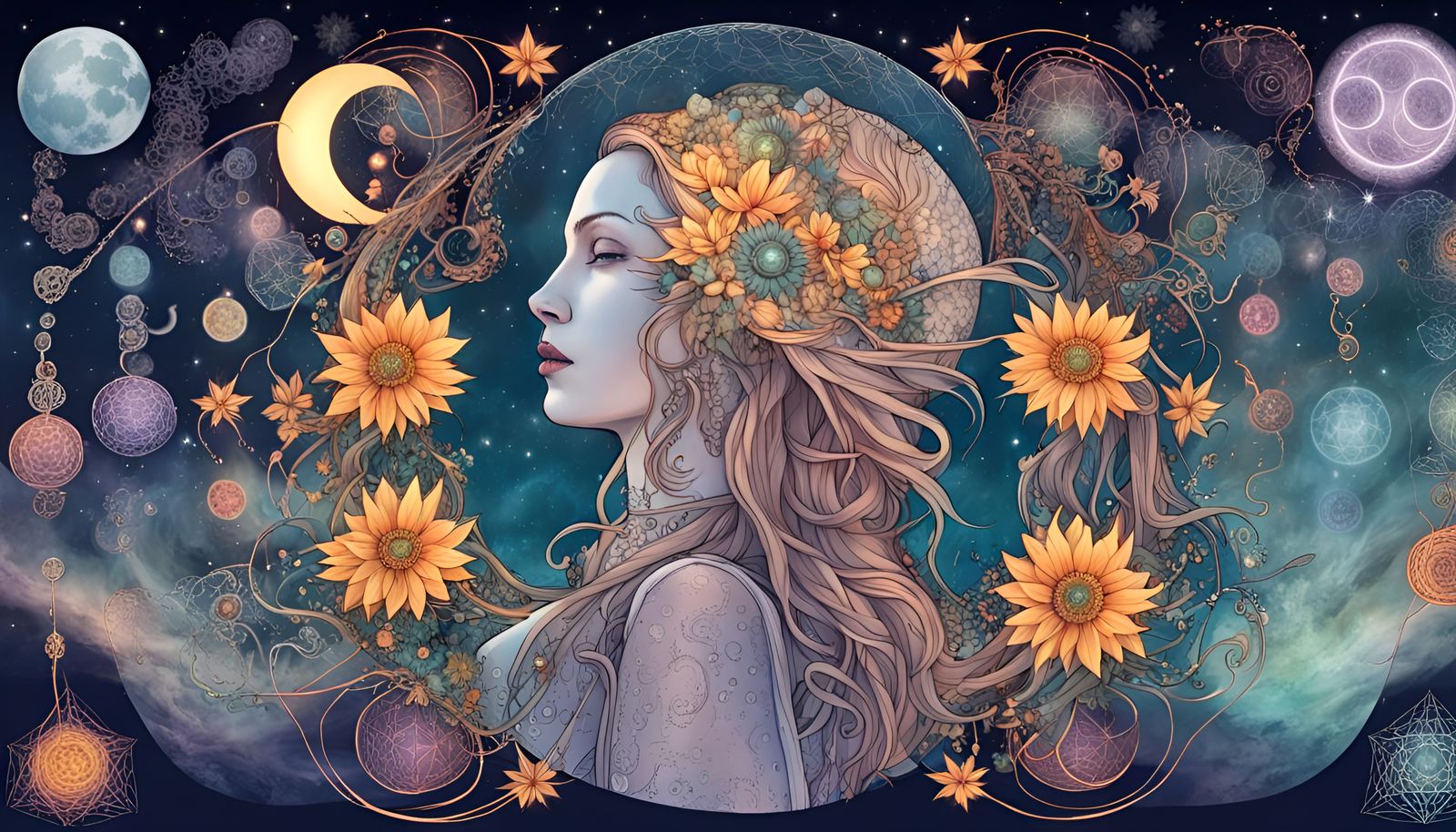 Sorceress Casting Spell Under Gibbous Moon