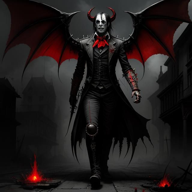 Steampunk Gothic Demon in Red and Black