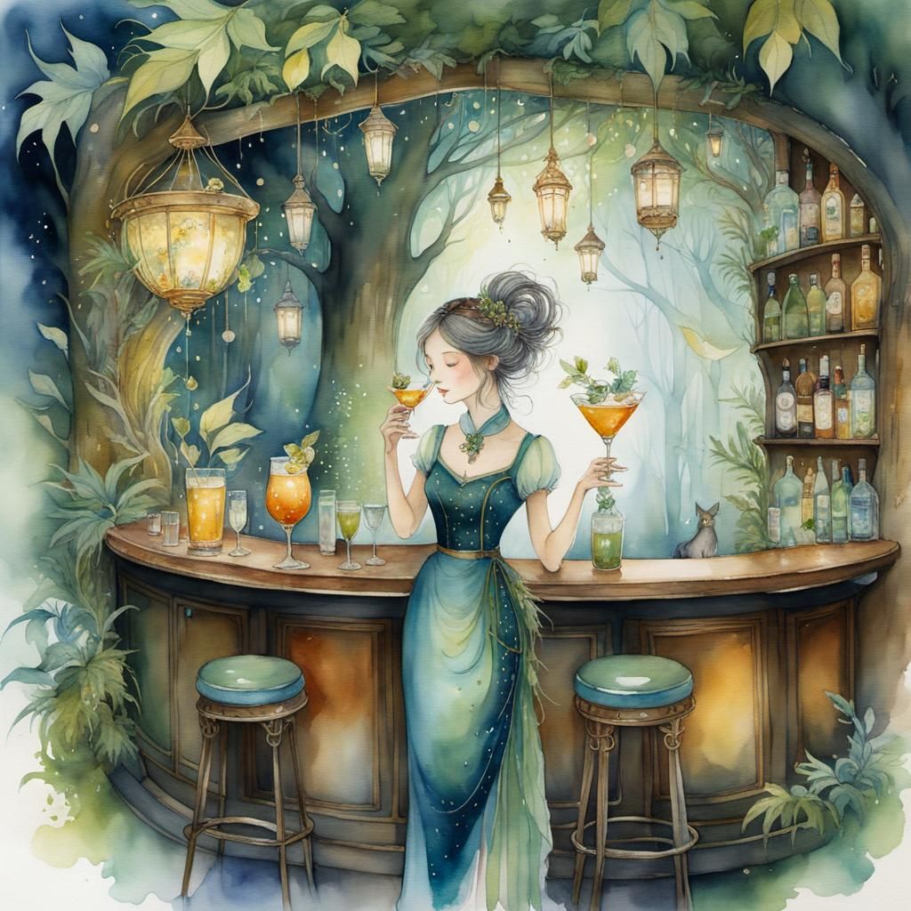 Enchanted Forest Bar: Whimsical Watercolor Painting