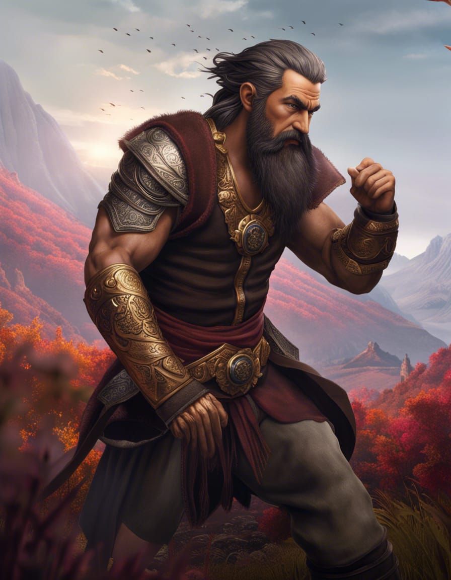 Angry Monk in Mountain Valley: Hyperrealistic Detailed Portr...