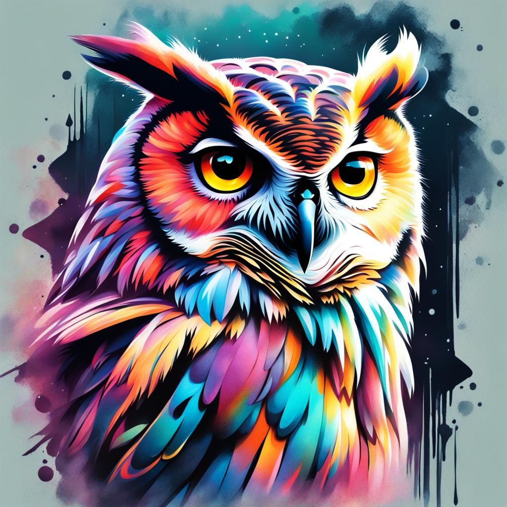 Stylized Owl Portrait in Pastel Airbrush Style