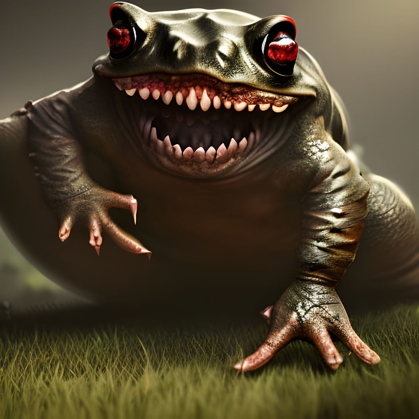 Mutated Toad vs Ninja Cat in Dark Fantasy Style