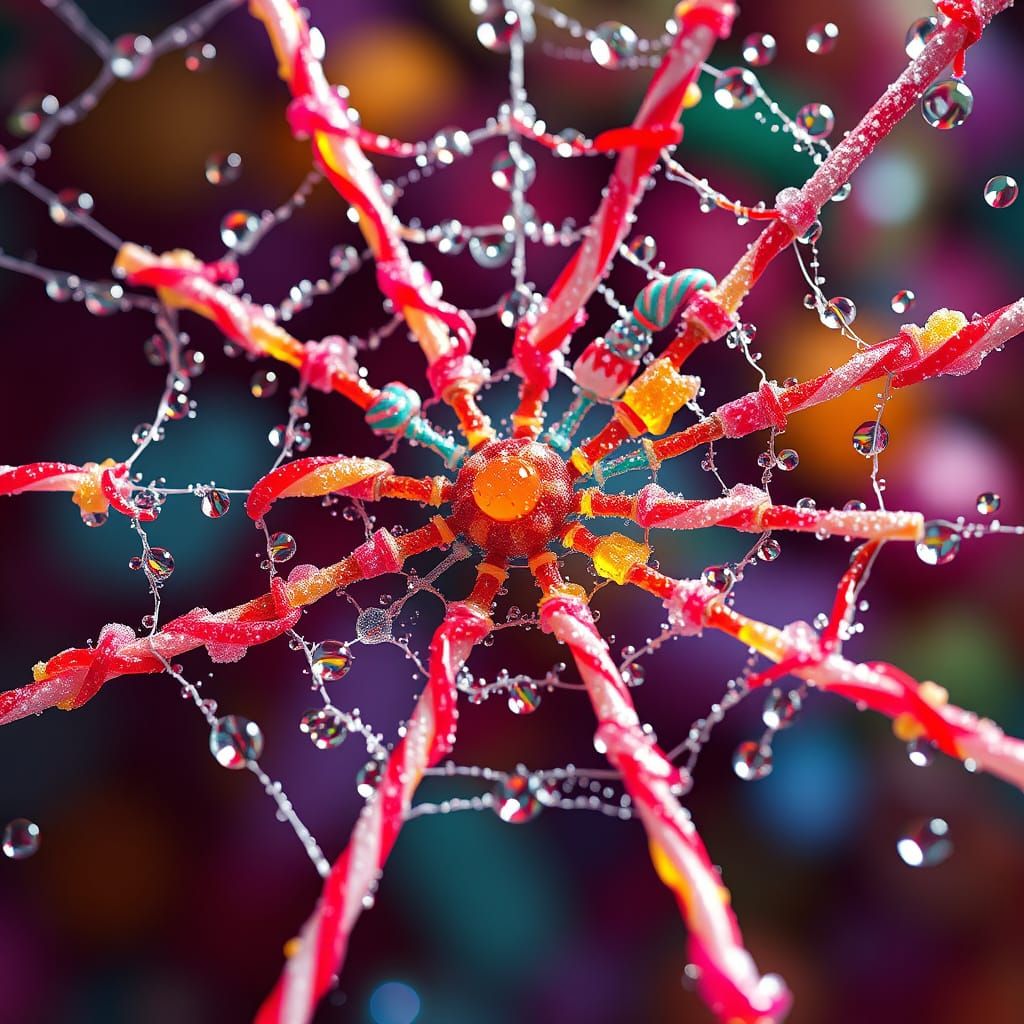 Sugar-Encrusted Spider Web in Vibrant Colors