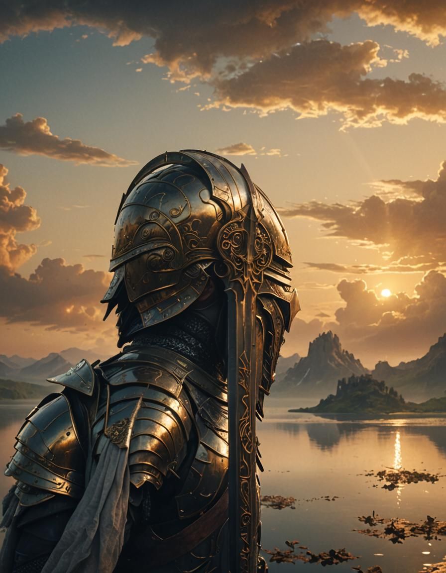 Warrior at Sunset: Epic Digital Matte Painting