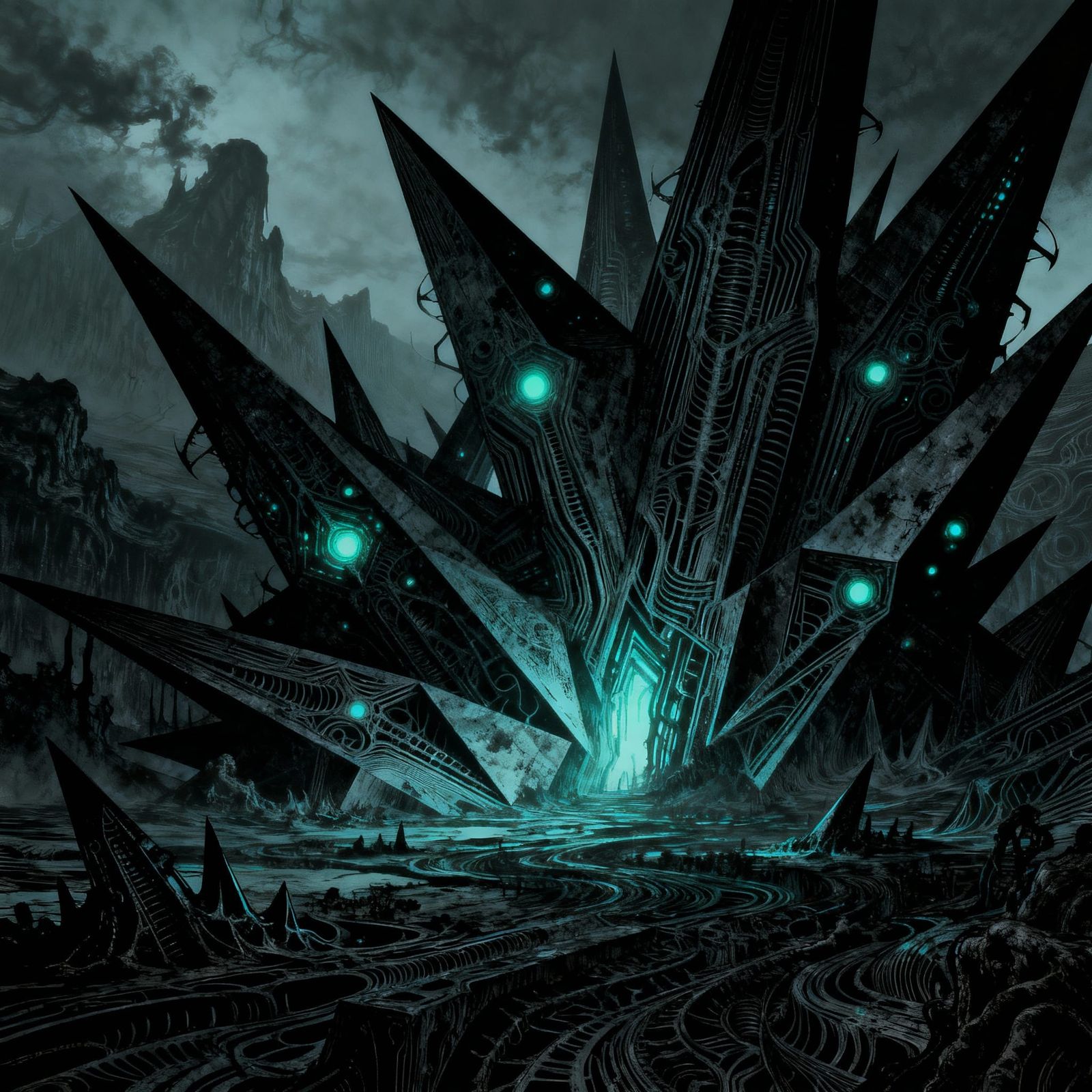 Gothic Geometric Landscape in Dark Fantasy Style