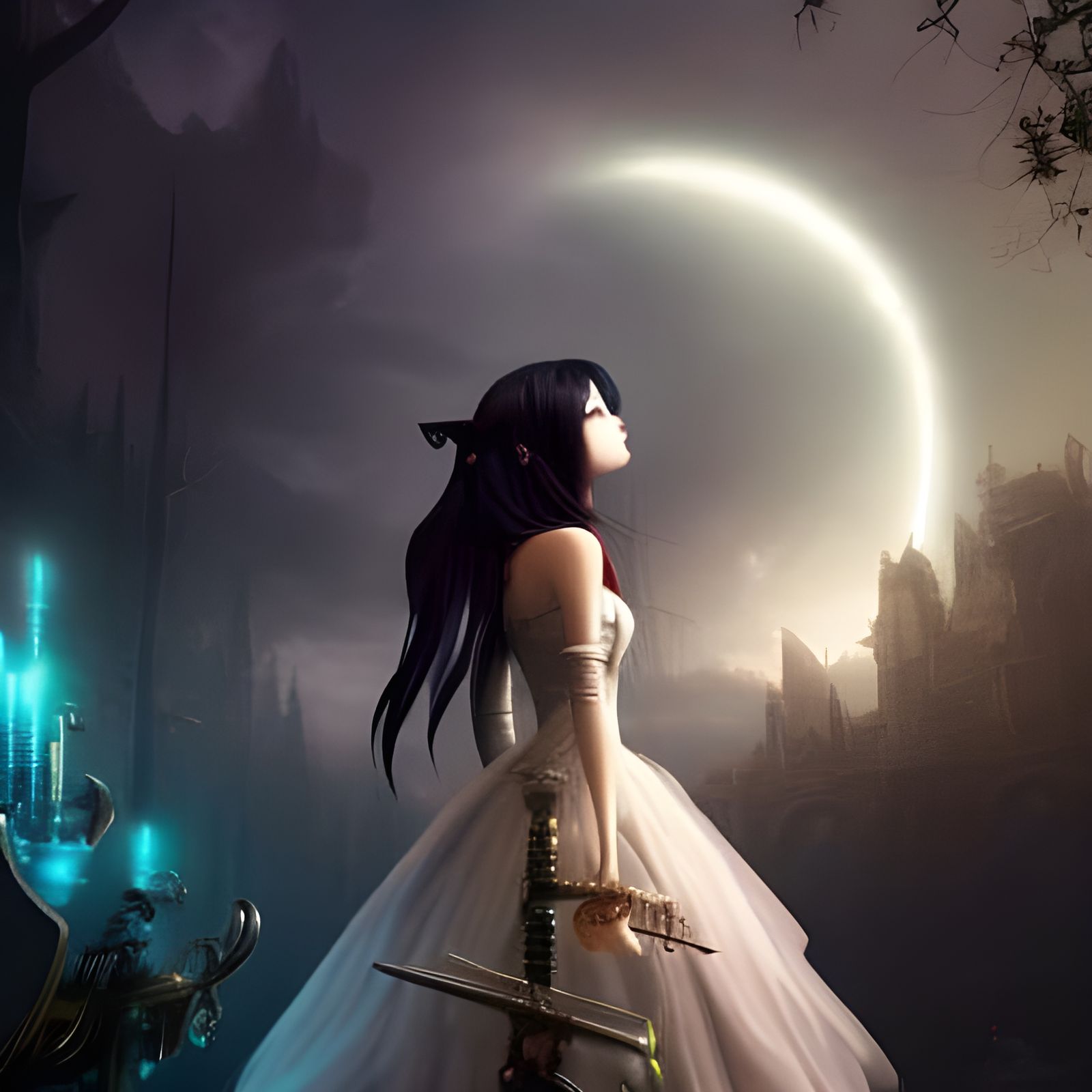 Gothic Anime Skeleton Cat Girl in Studio Ghibli Style