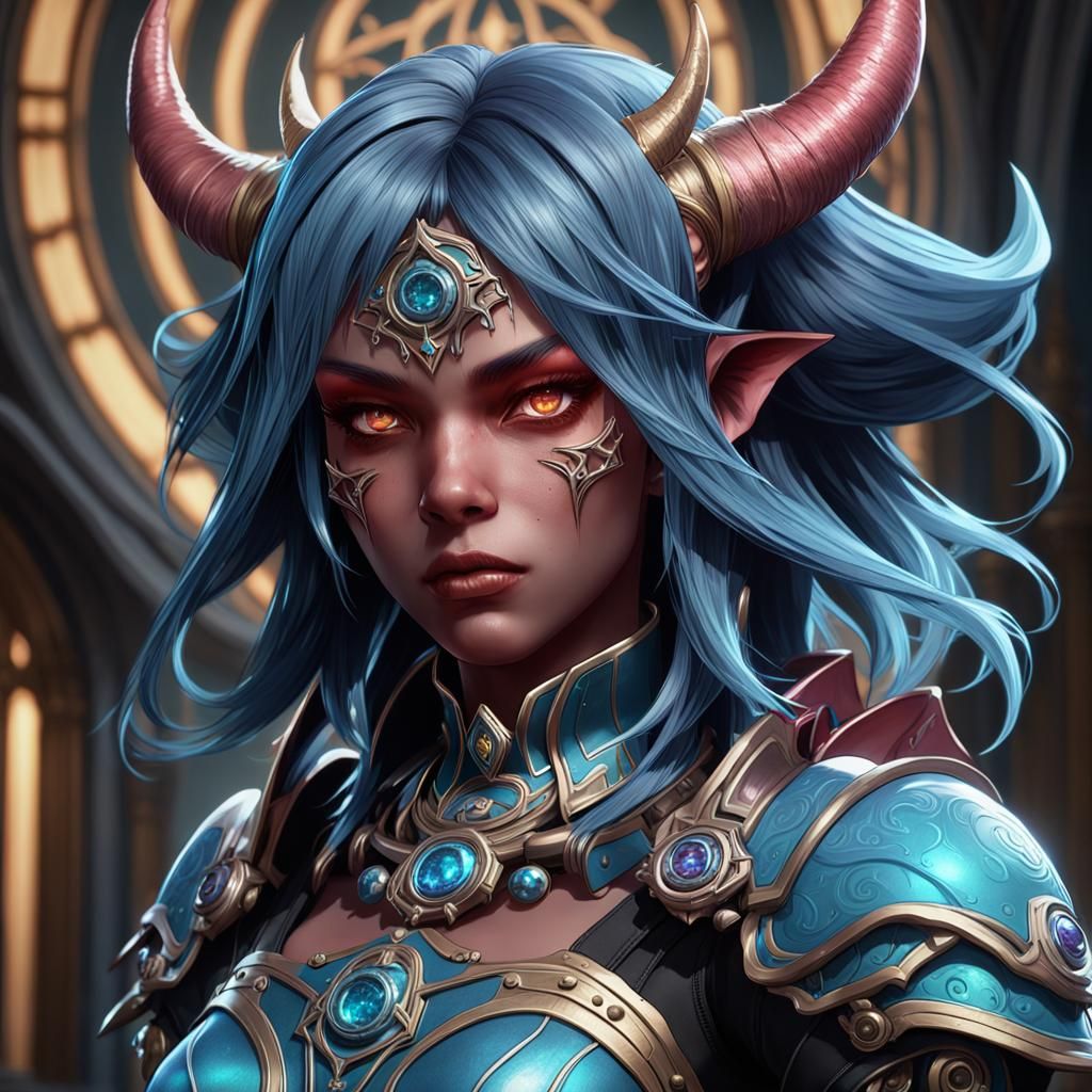 Gothic Devil Woman Portrait in Hyperdetailed Style