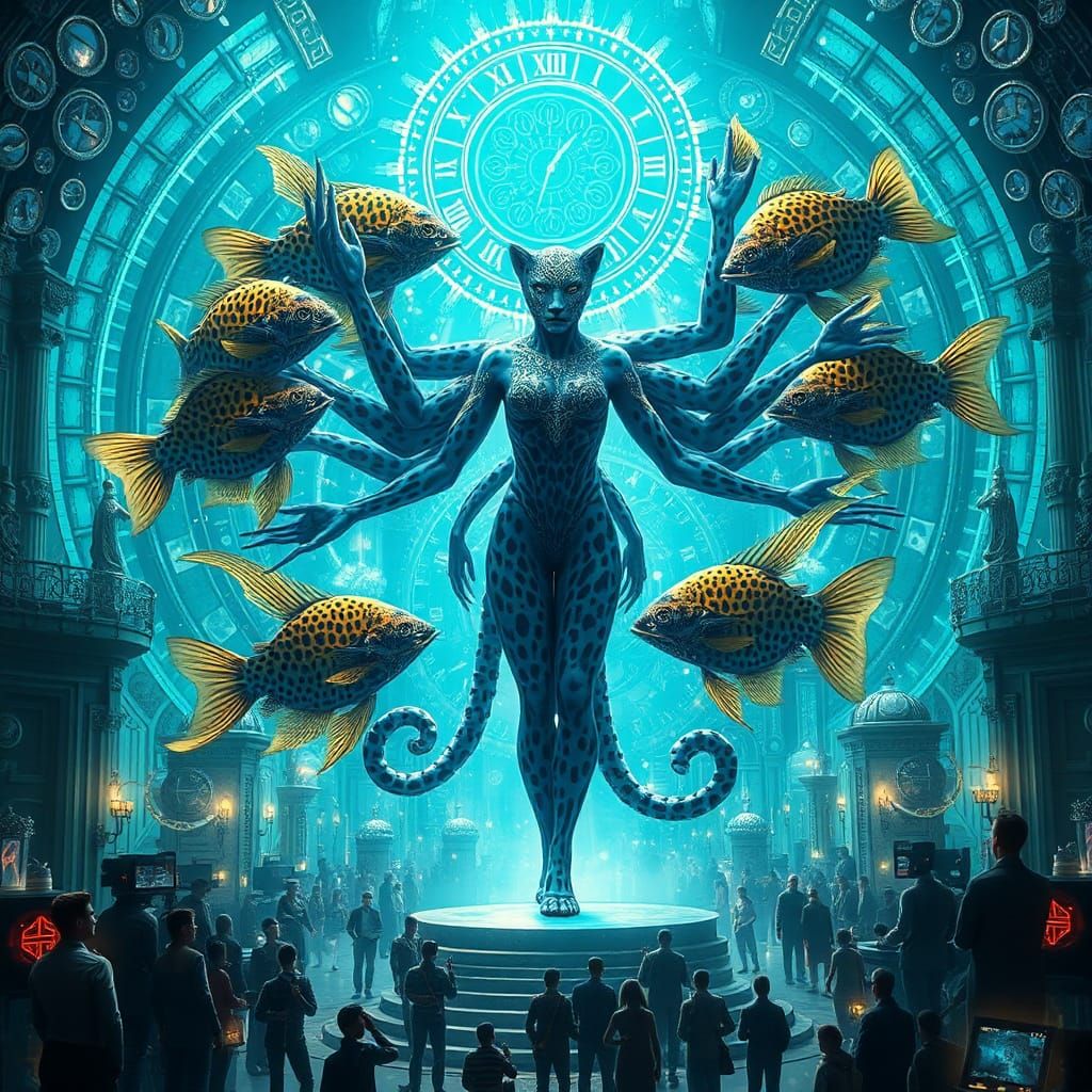 Divine Leopard Woman in Time Realm: 3D Anime Art