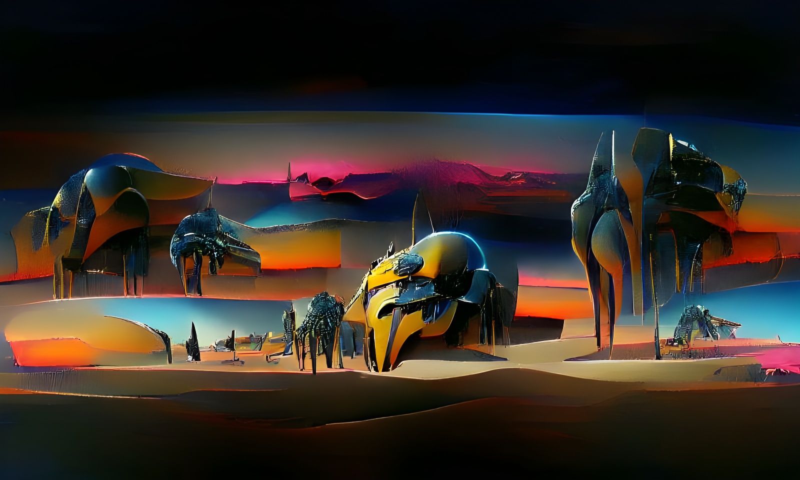 Intergalactic Spaceship in Desert Sunset, Claymation Style
