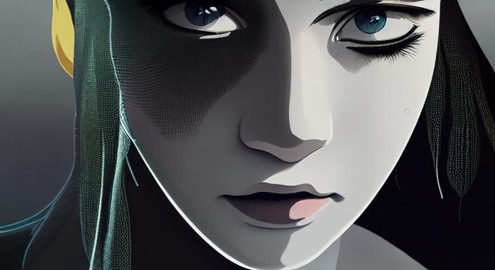 Gold Android Angel Robot in Cross-Hatching Style