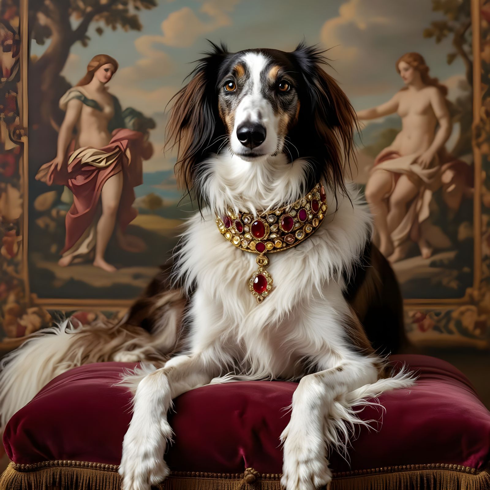 Elegantly Posed Borzoi with Ruby Collar