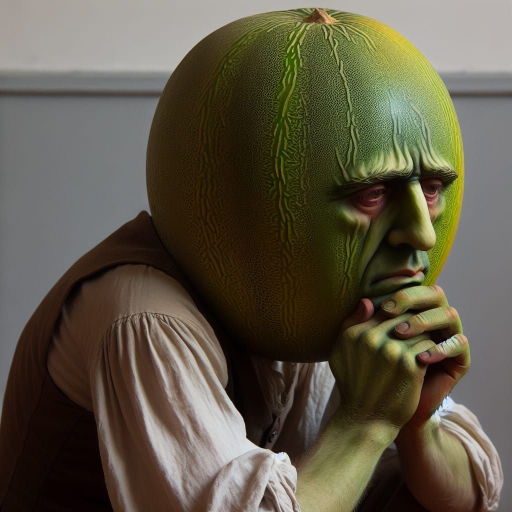 Melancholic Melon Man Contemplating Existence