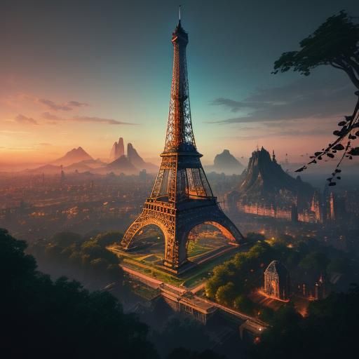 Eiffel Tower in Fantasy World Concept Art