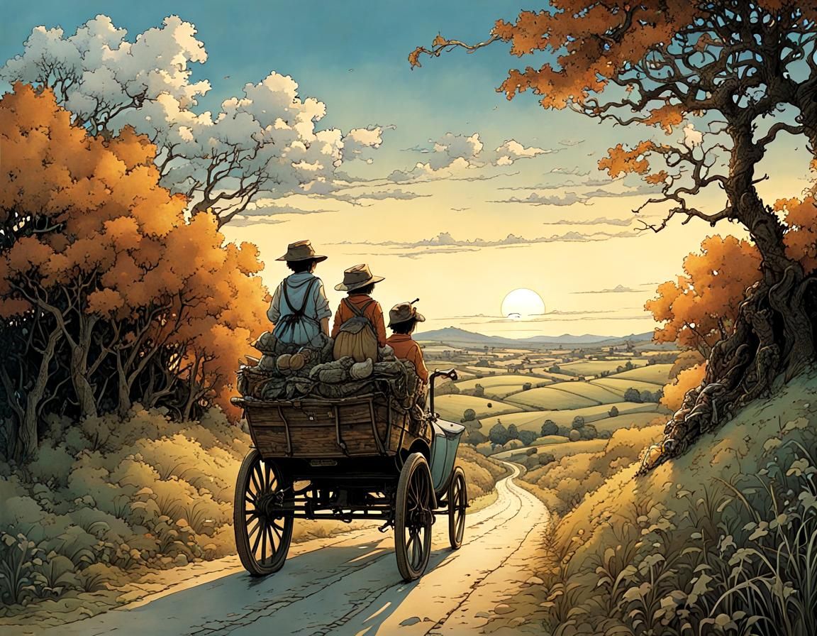 Charming Siblings' Journey: A Whimsical Illustration