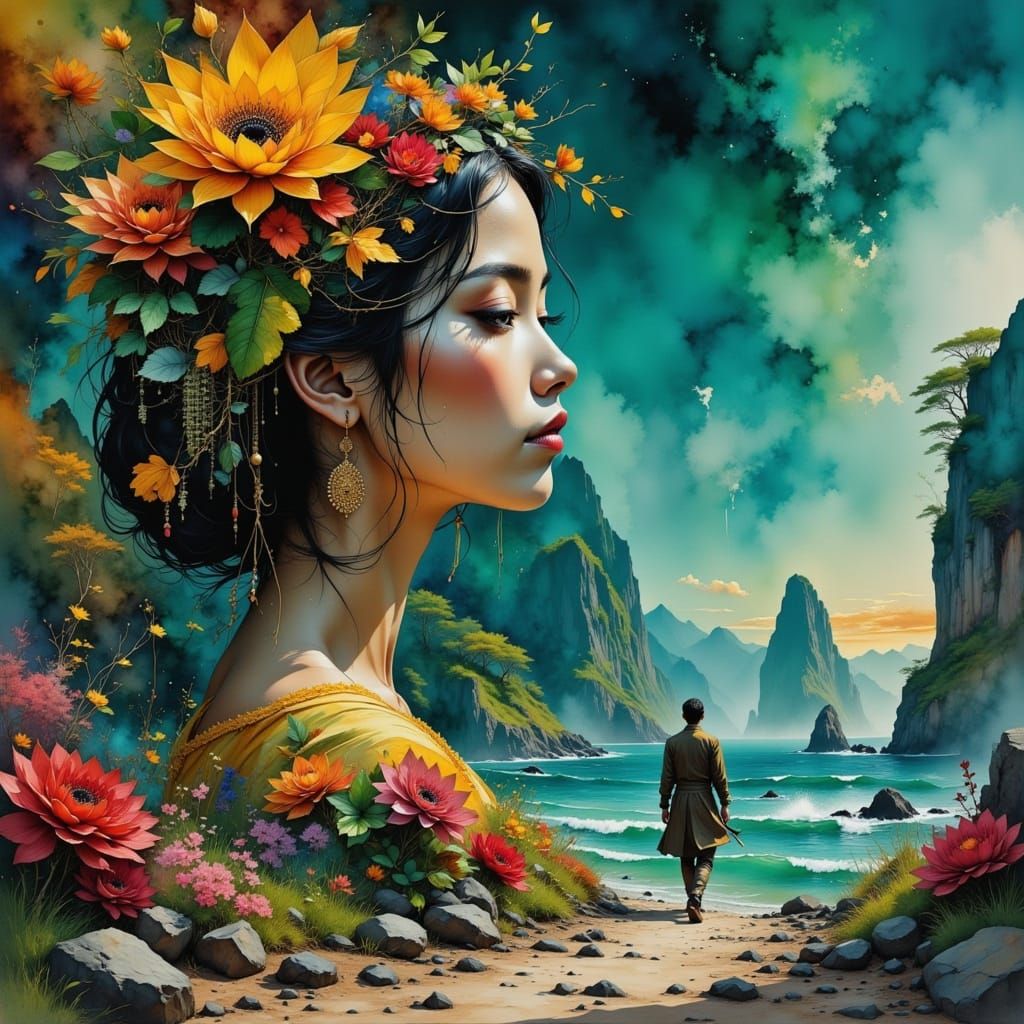 Abstract Mindscape in Watercolor Ink