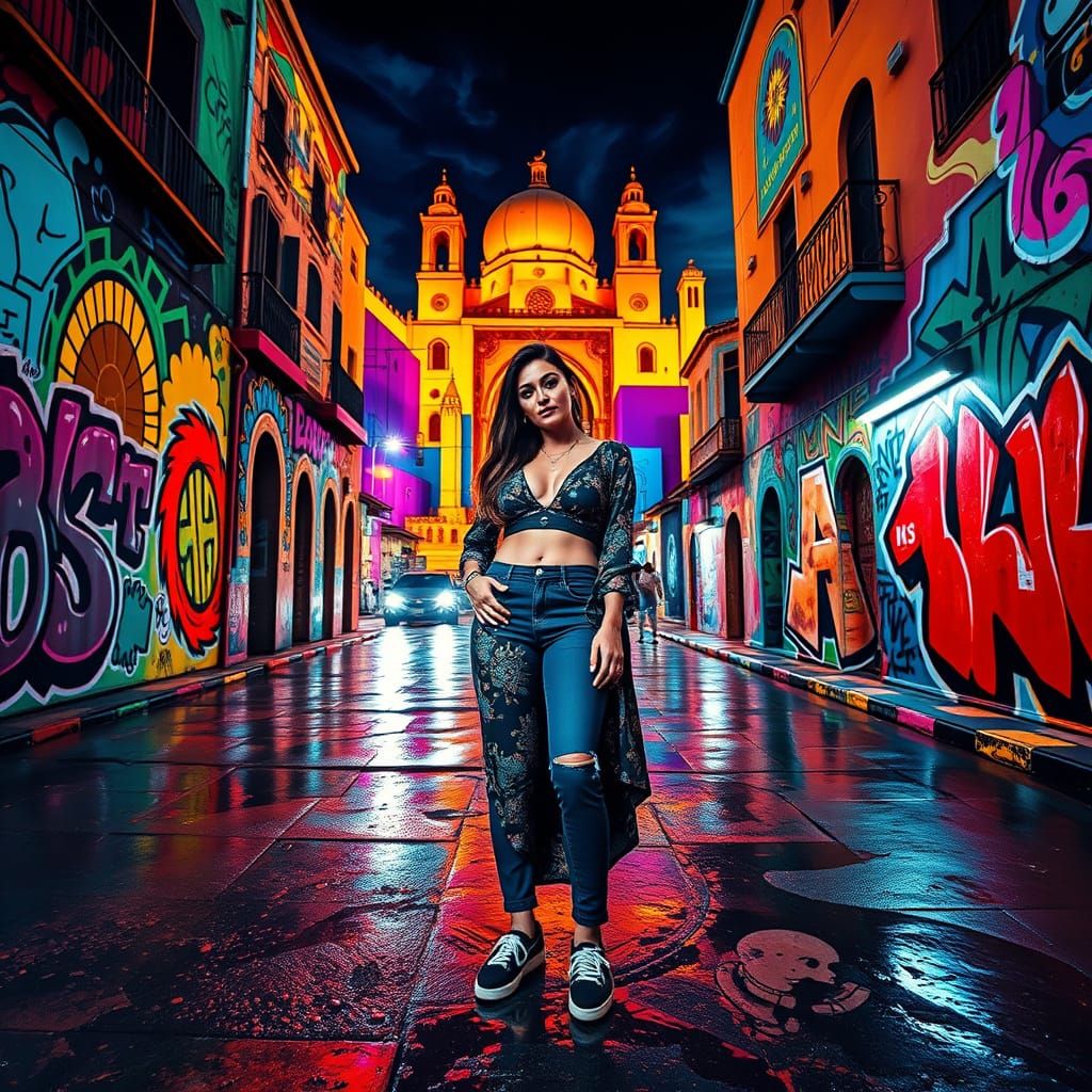 Oujda Cityscape in Vibrant Graffiti Art