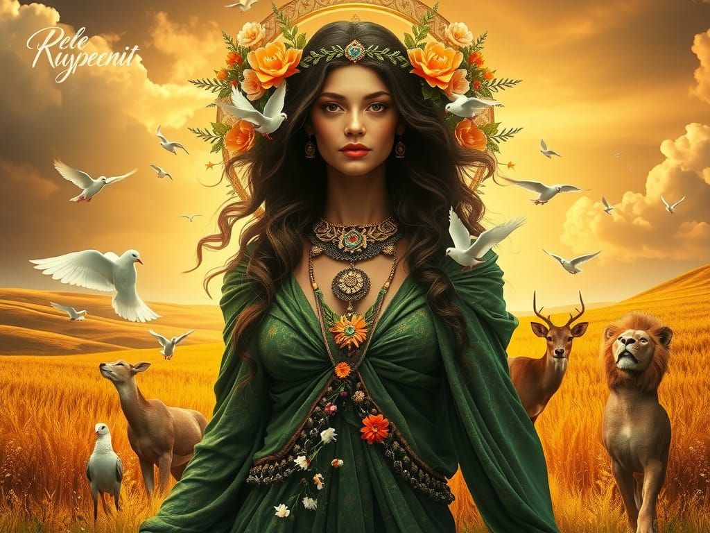 Ethereal Goddess Emerges from the Earth's Fertile Essence in...