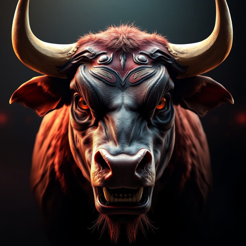Ferocious Arena Bull Head in Hyper-Realistic Concept Art