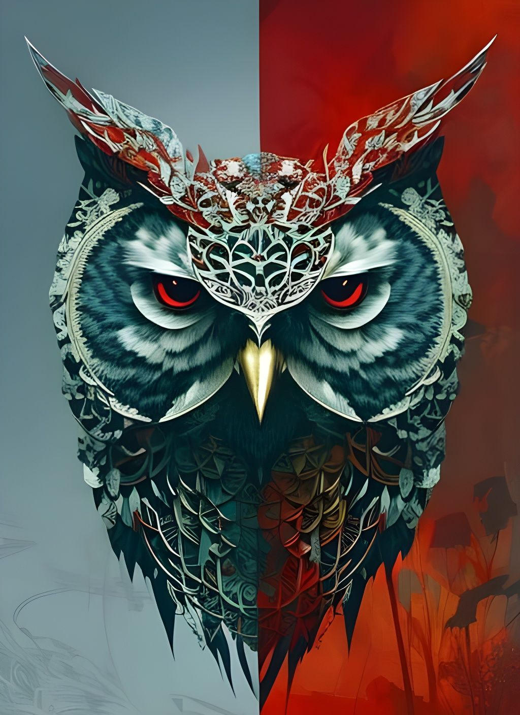 Split Owl Portrait in Digital Painting Style