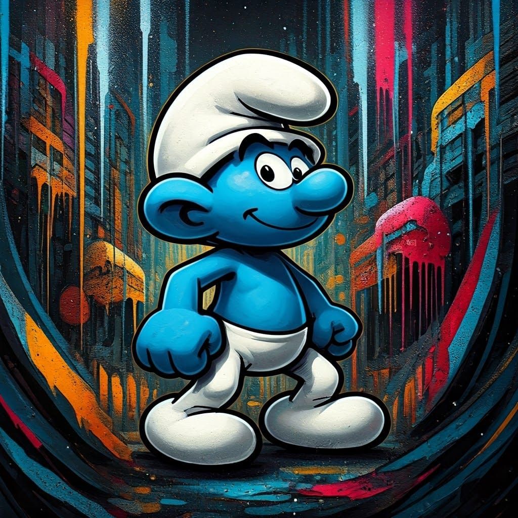 Vibrant Smurf in Abstract Urban Street Art Style