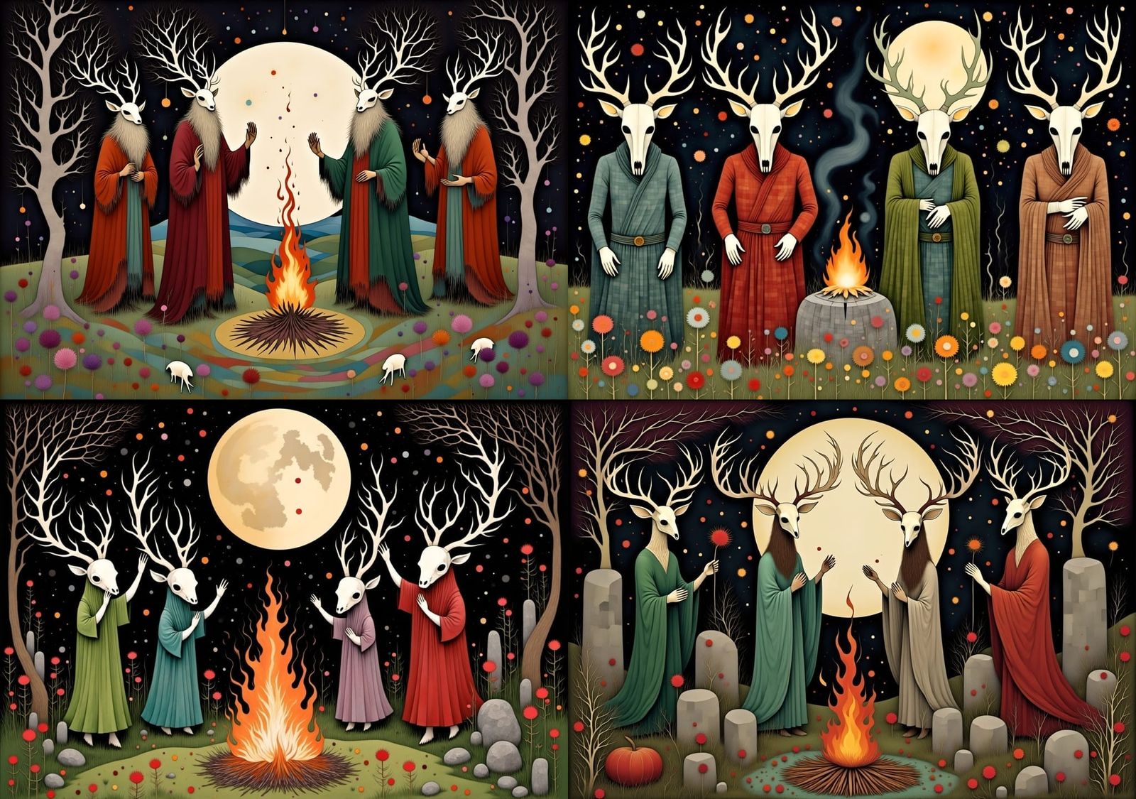 Mystical Druids Praying to the Moon