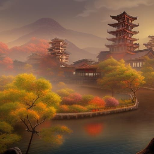 Detailed Matte Painting of Hiroshima in Deep Color