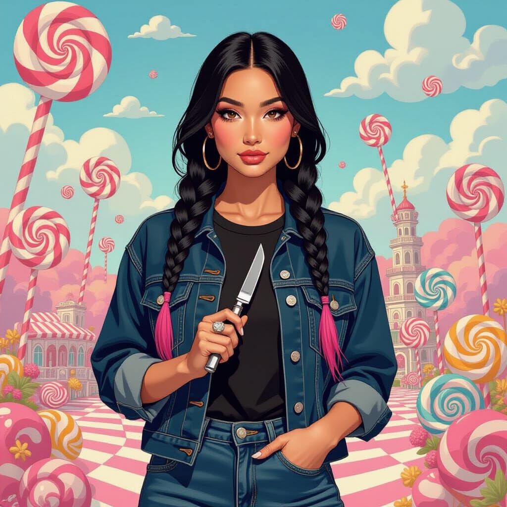 Woman with Scalpel in a Candyland Dreamscape